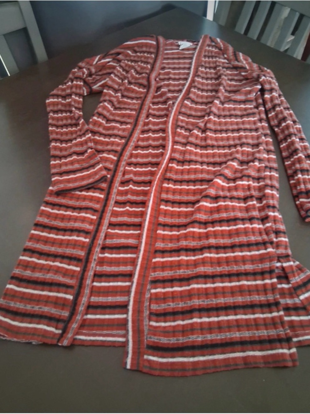 Rust Striped Knit Top with Black & Cream Bands